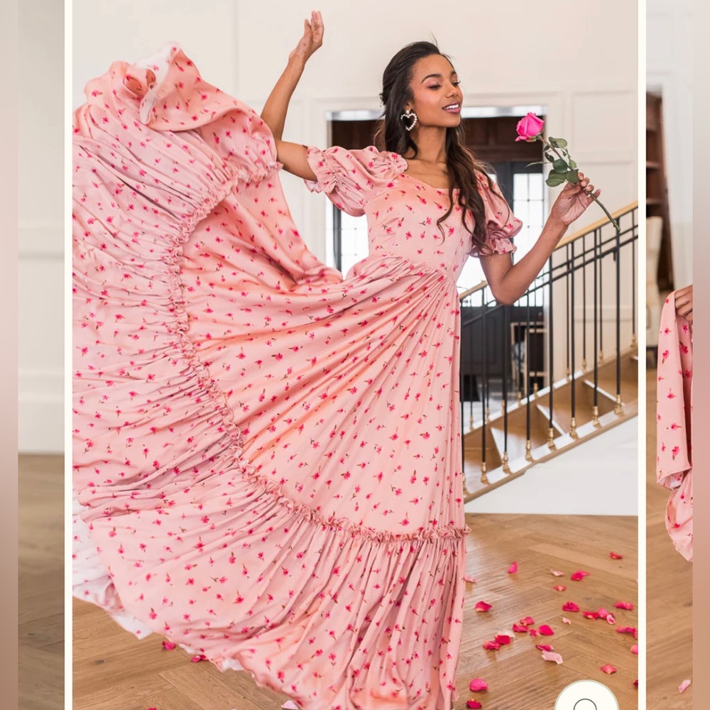 Ivy City Co wonderland pink floral satin maxi dress